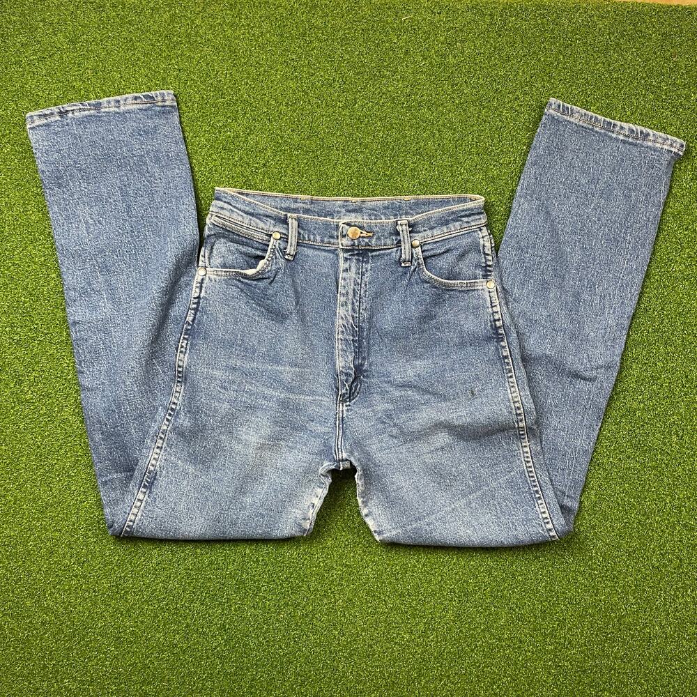 Vintage Wrangler Womens Medium Wash Denim Western Cowboy Slim Fit Jeans Sz 11x32
